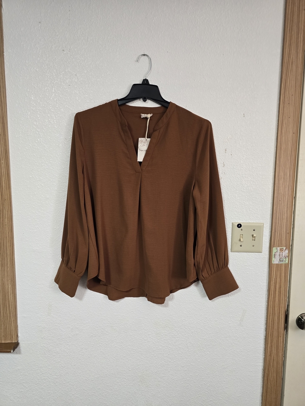 Hem & Thread Rust Brown Split-Neck Blouse